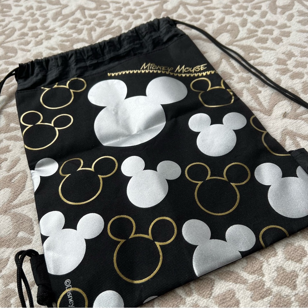 Disney Mickey Mouse Drawstring Backpack Draw String Bag Backpack Black/Silver - Picture 1 of 6